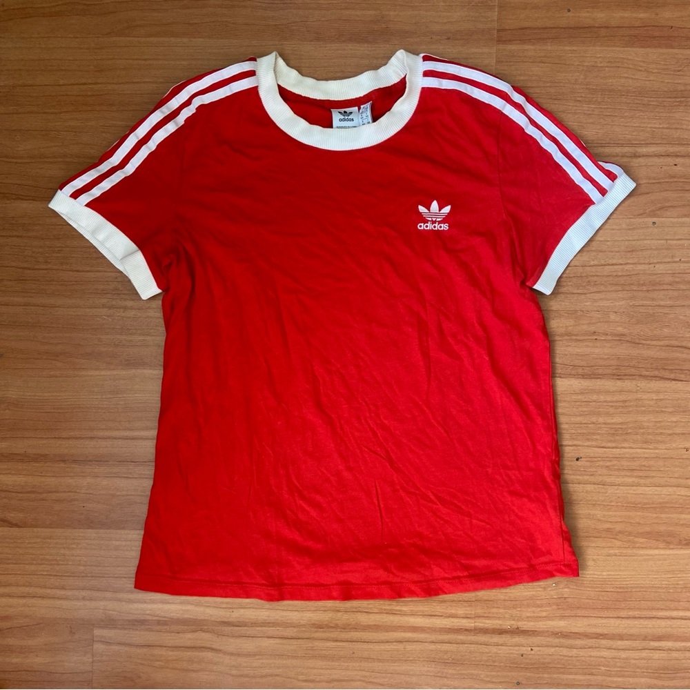 Y2K Red Adidas Tee Street Wear Women’s Large Trefoil